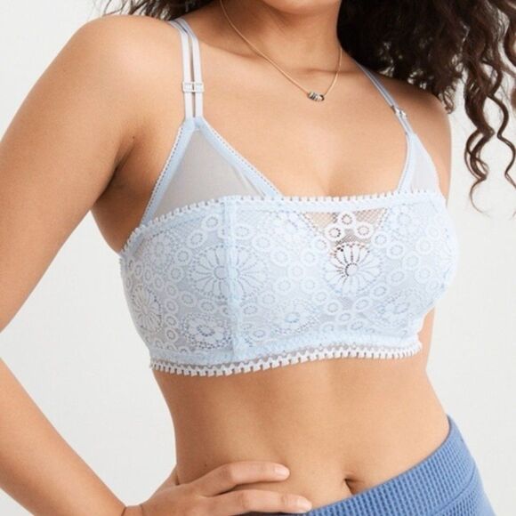 Aerie Real Power Wireless Push Up Joy Convertible Lace Bra Size 34C Light Blue - Picture 1 of 10